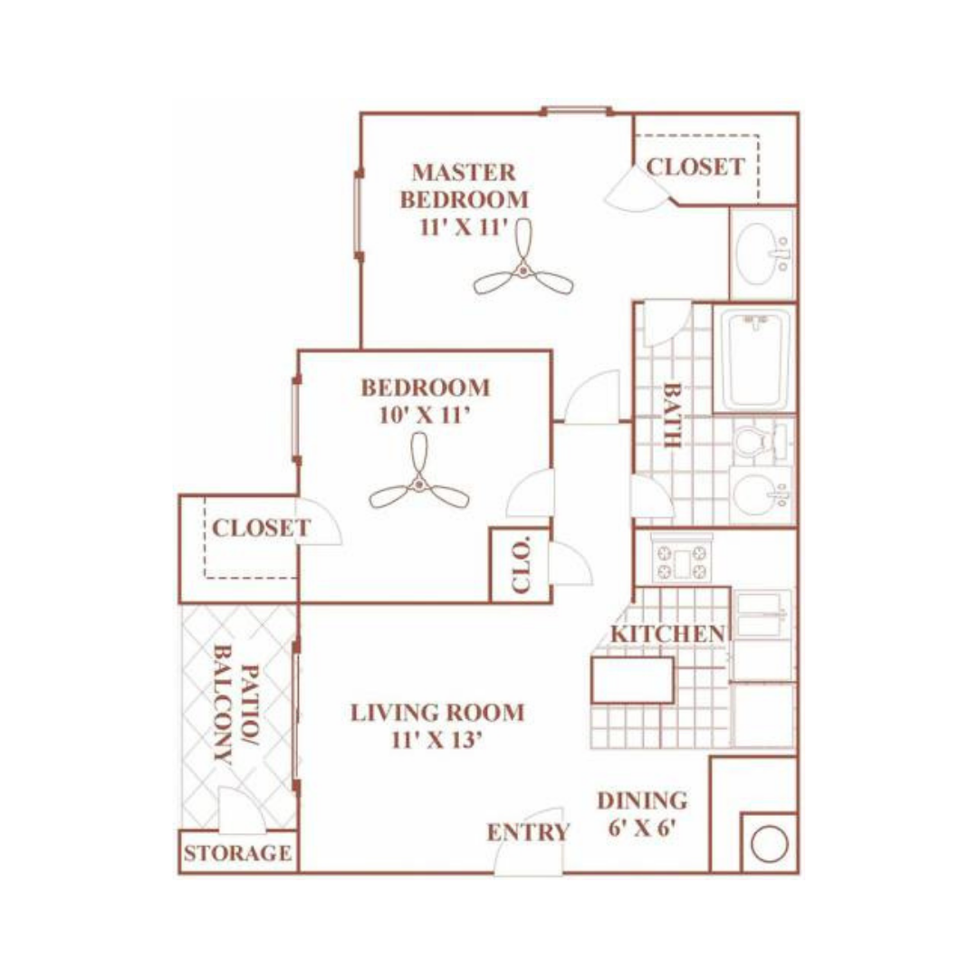 Two bedroom floor plan.